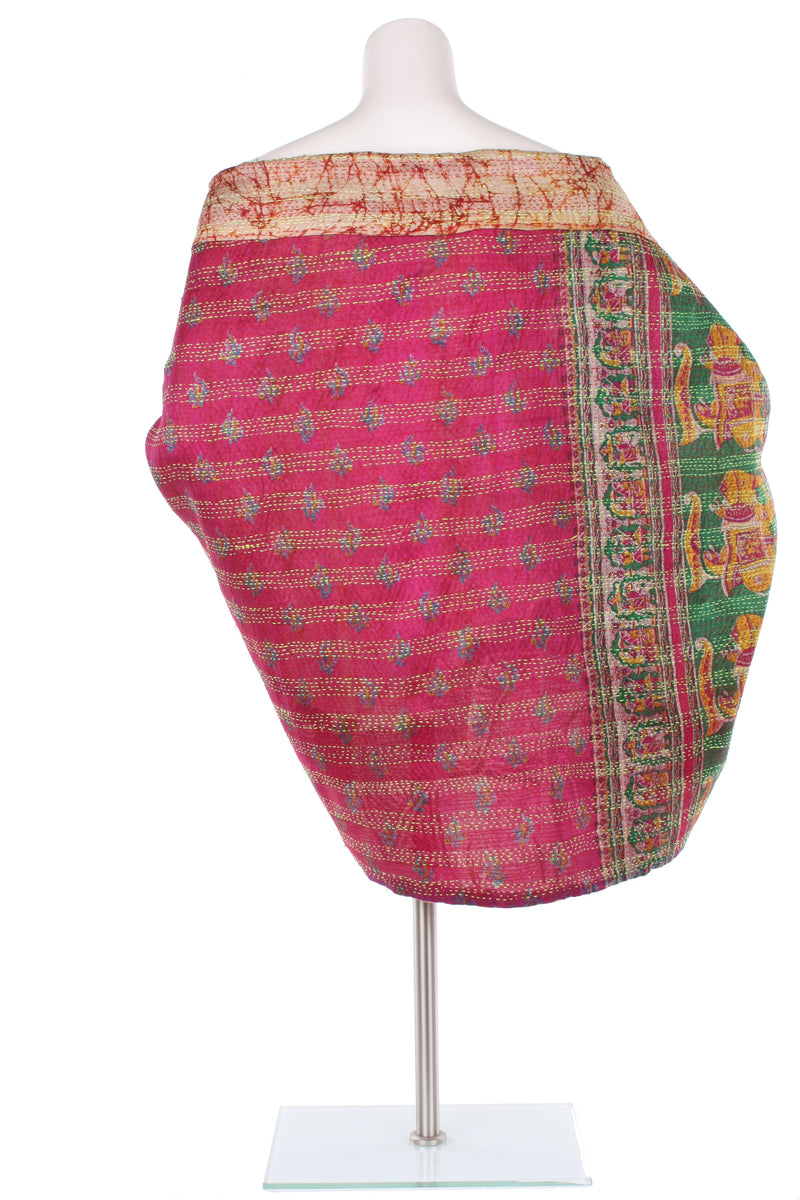 Vintage Silk Kantha Wrap - Magenta