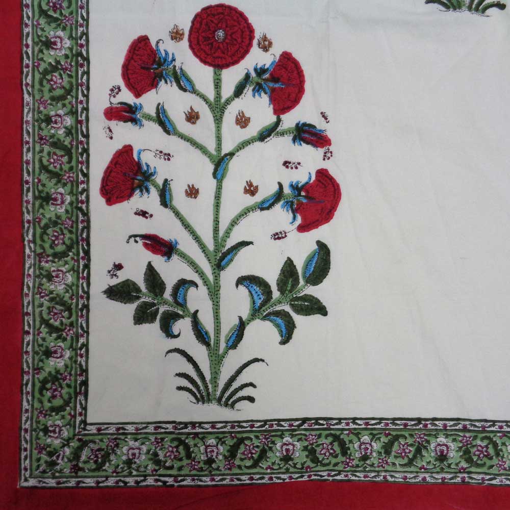 Regal Ruby Floral Handcrafted Tablecloth