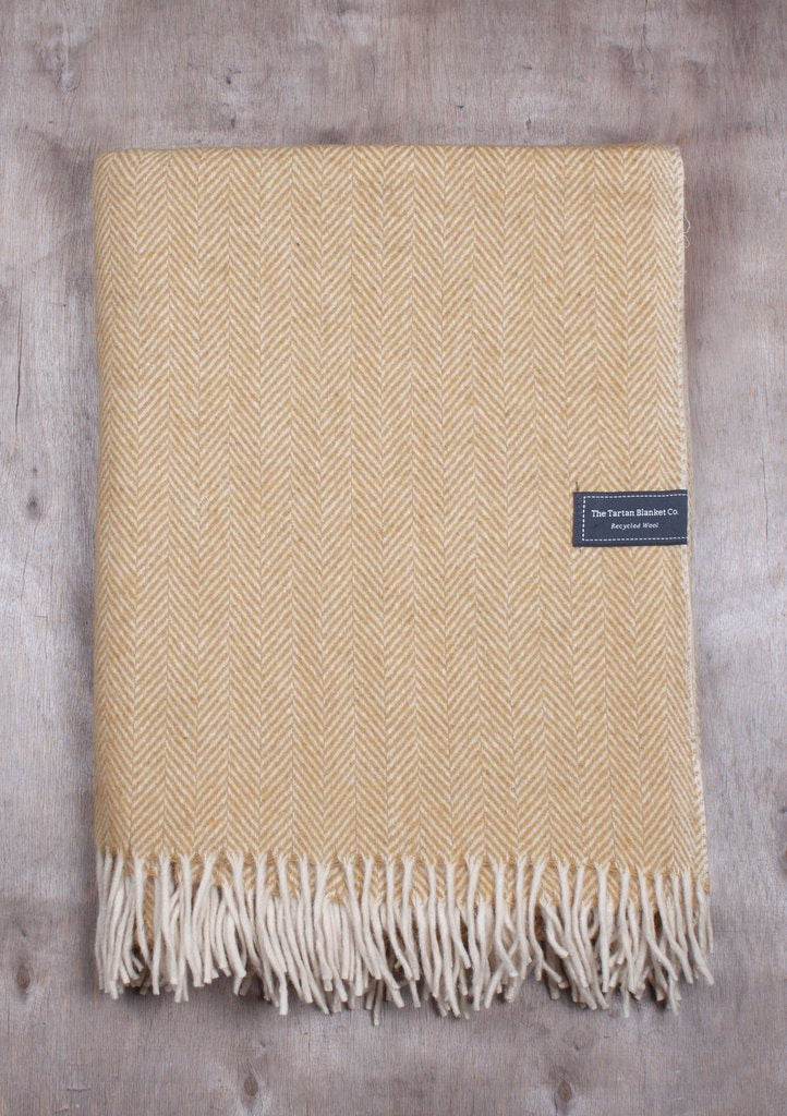 Mustard Herringbone Recycled Wool Blanket