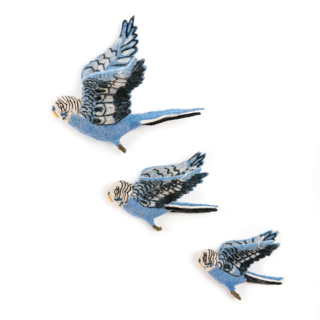 Flight of Blue Budgies