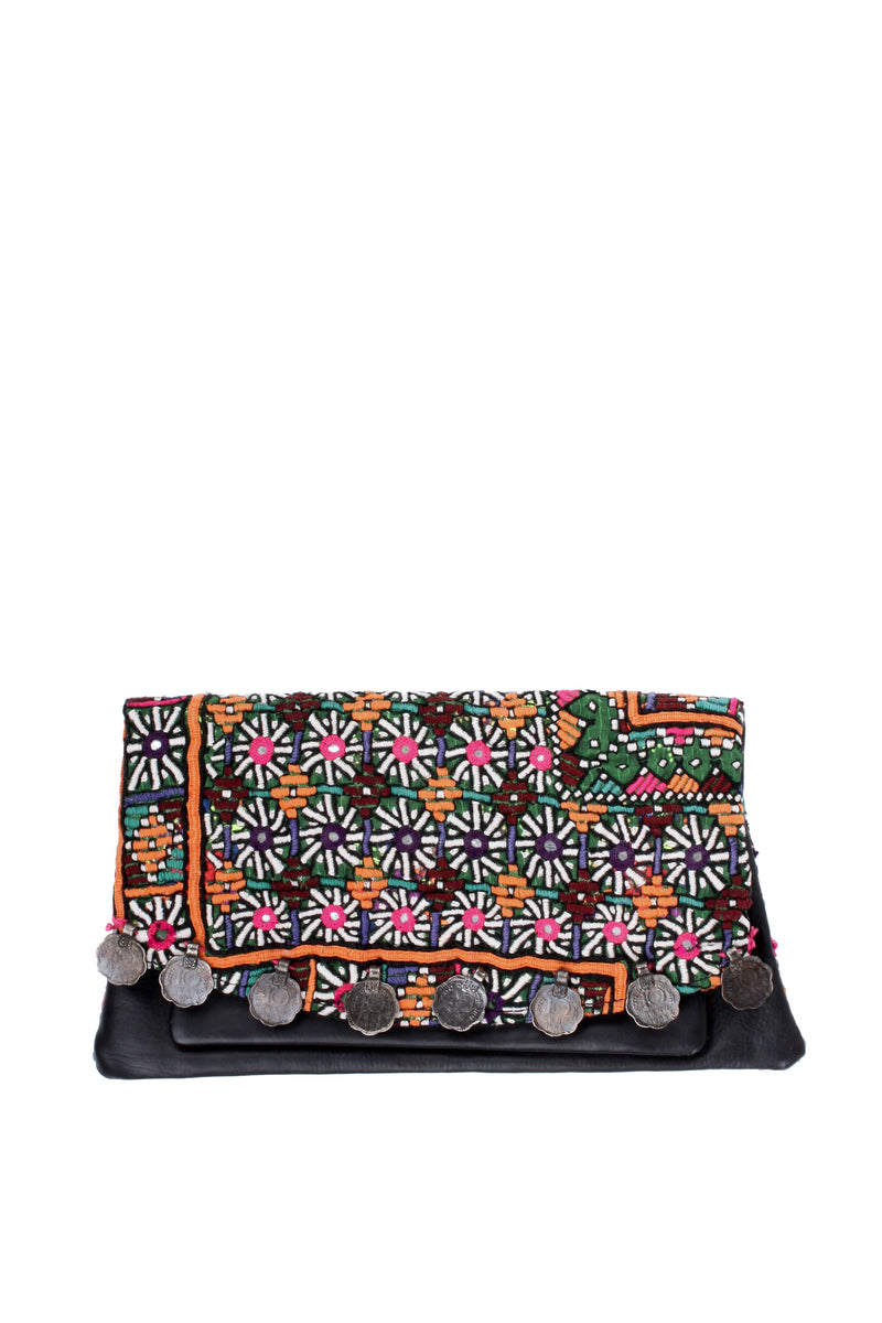 Banjara and Leather Clutch Purse