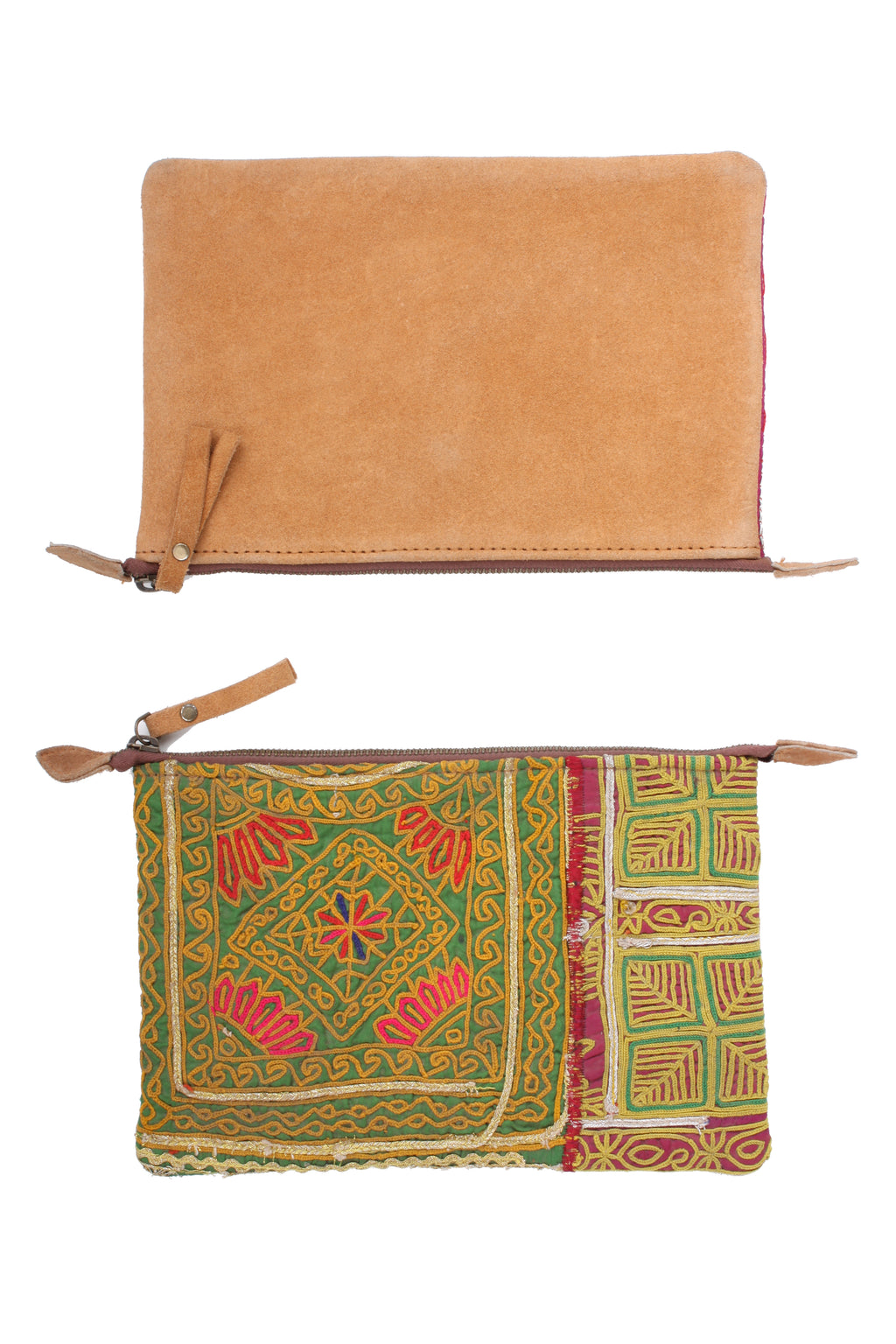 Suede Backed Embroidered Pouch