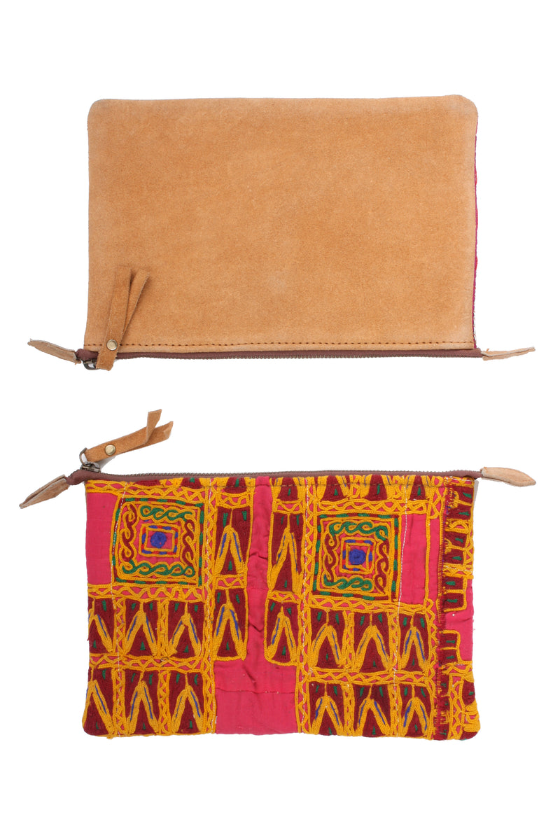 Suede Backed Embroidered Pouch