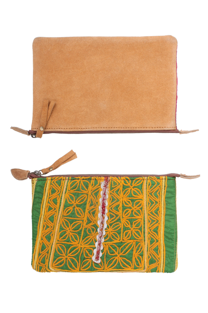 Suede Backed Embroidered Pouch