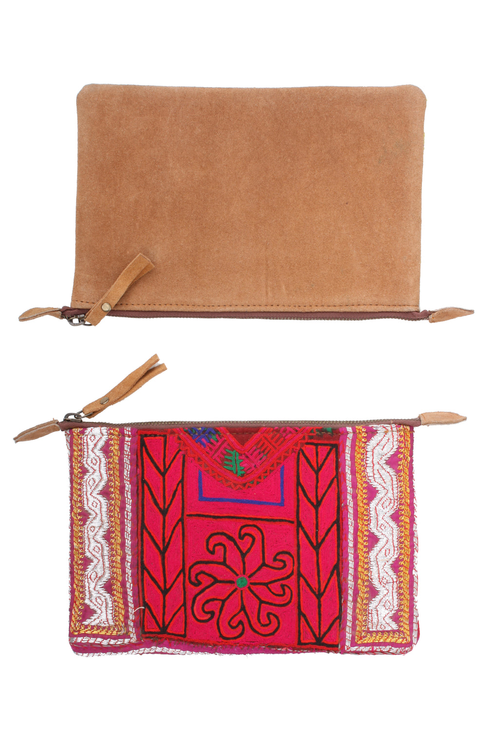 Suede Backed Embroidered Pouch