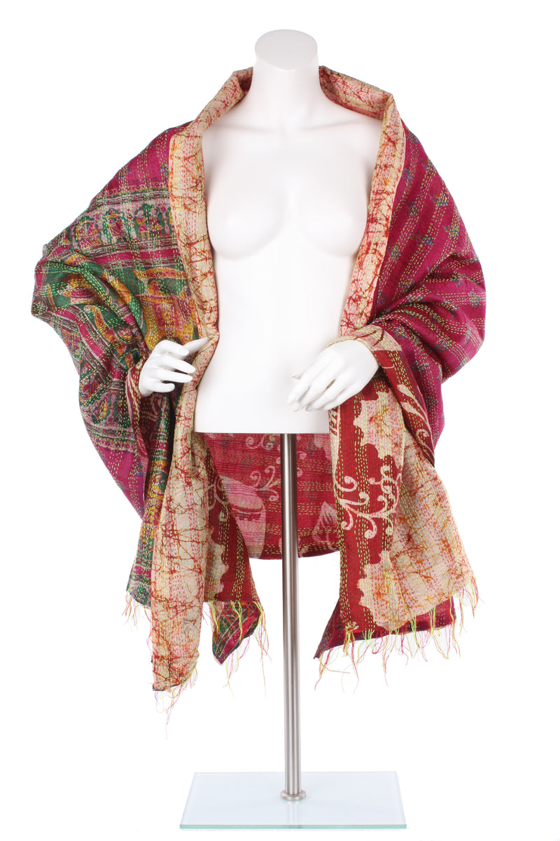 Vintage Silk Kantha Wrap - Magenta