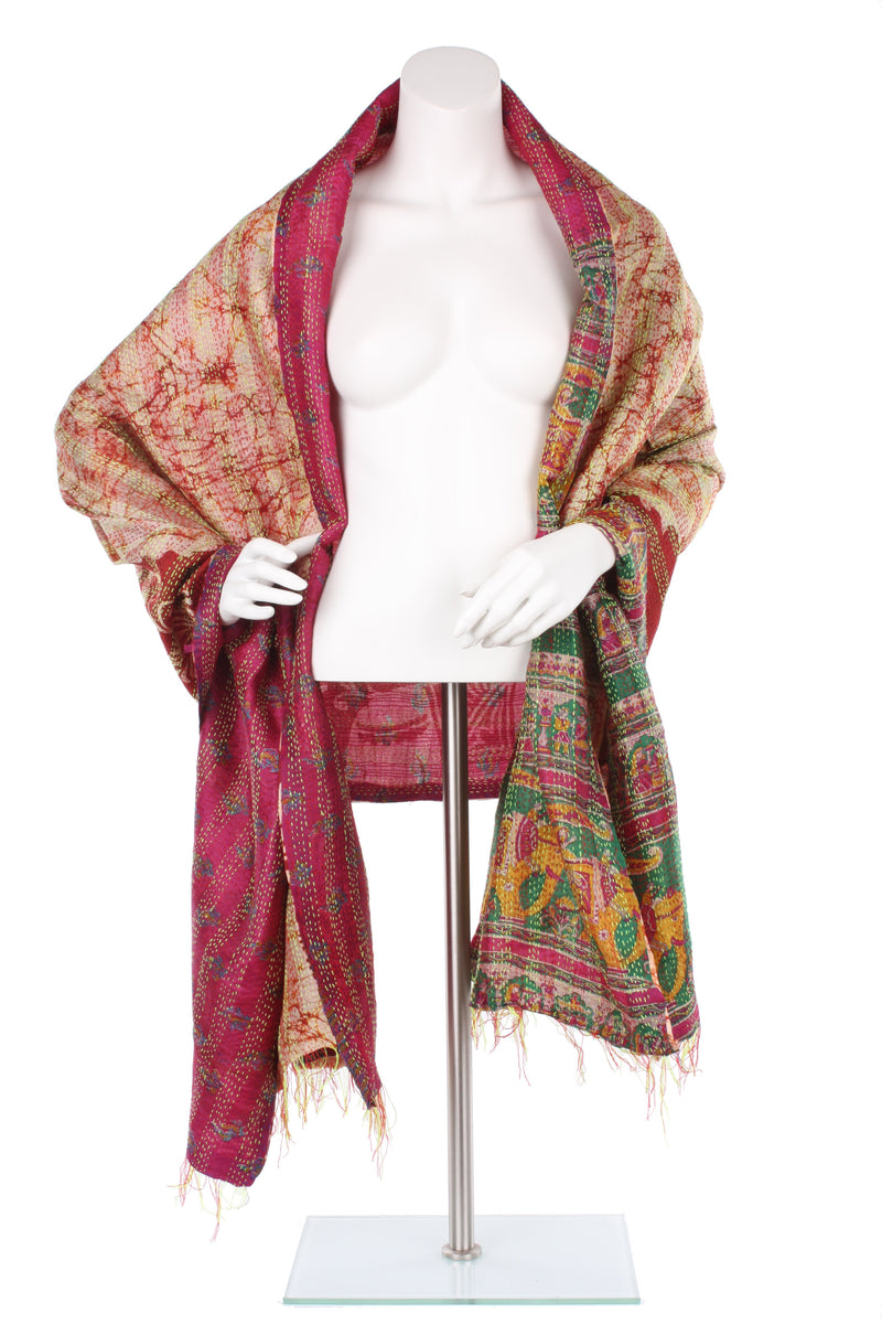 Vintage Silk Kantha Wrap - Magenta