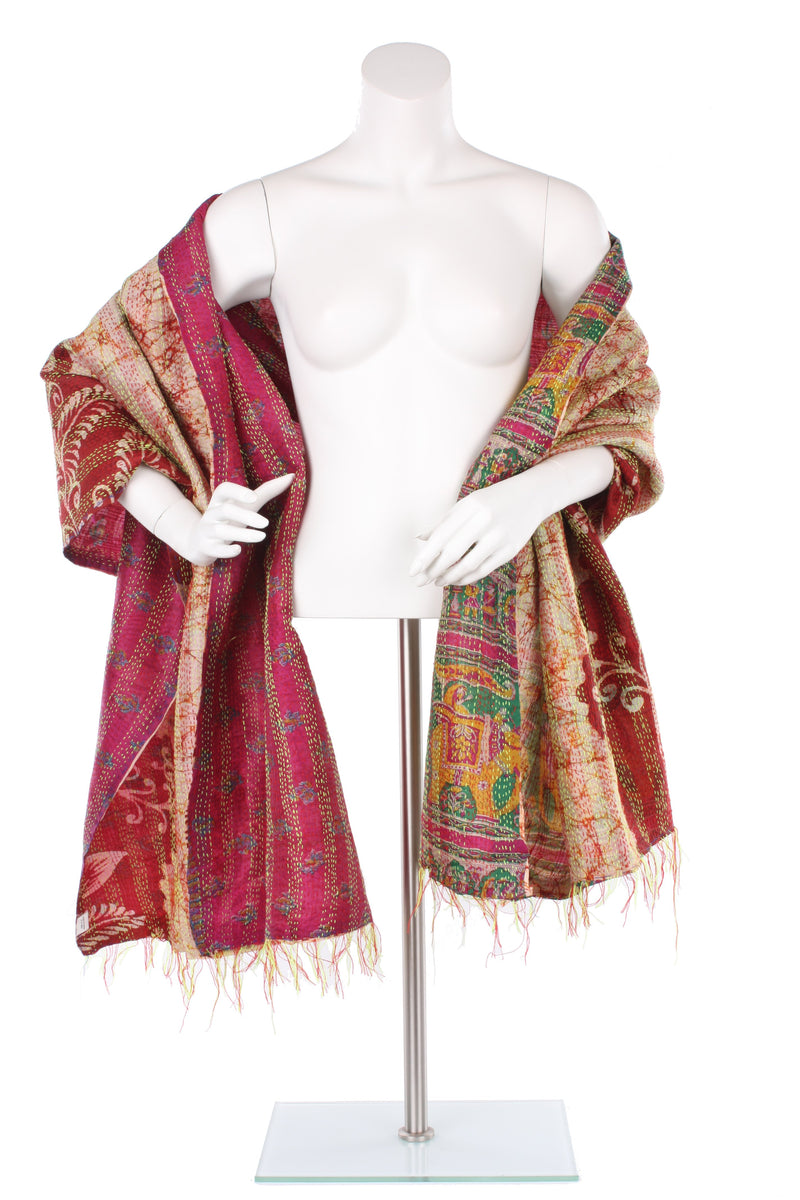 Vintage Silk Kantha Wrap - Magenta