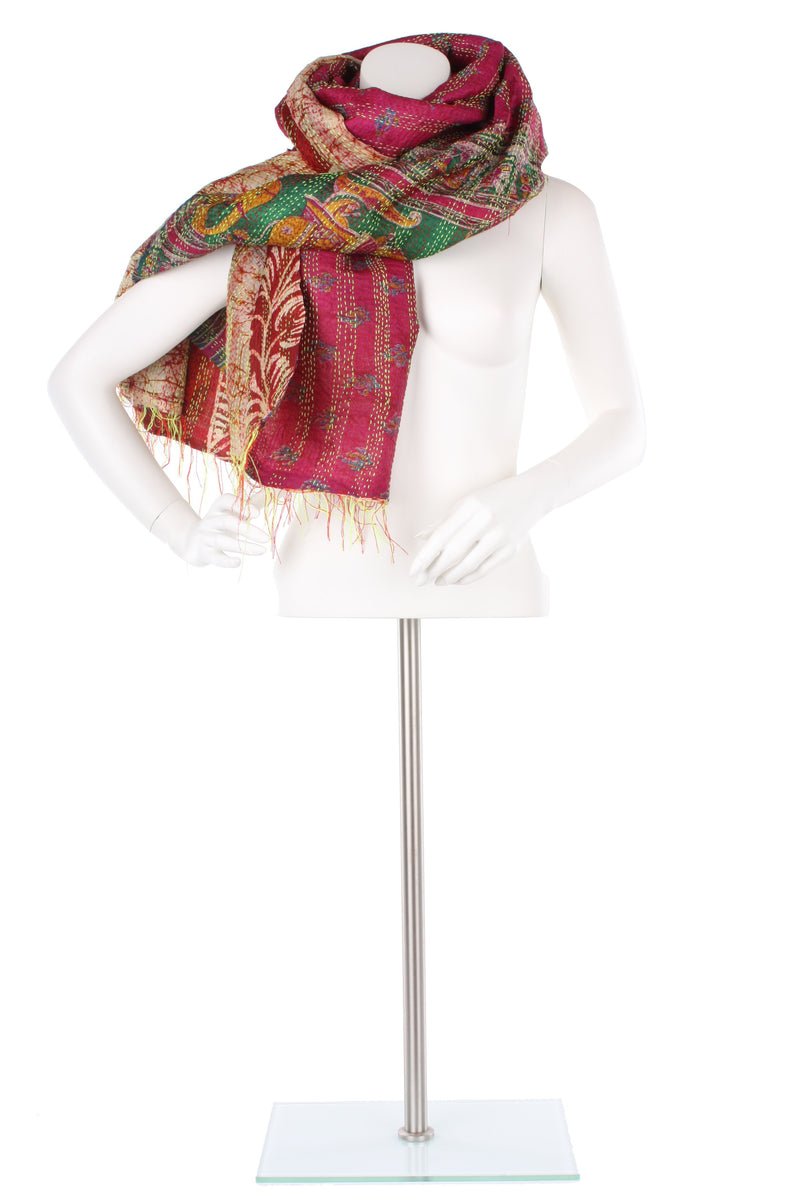 Vintage Silk Kantha Wrap - Magenta