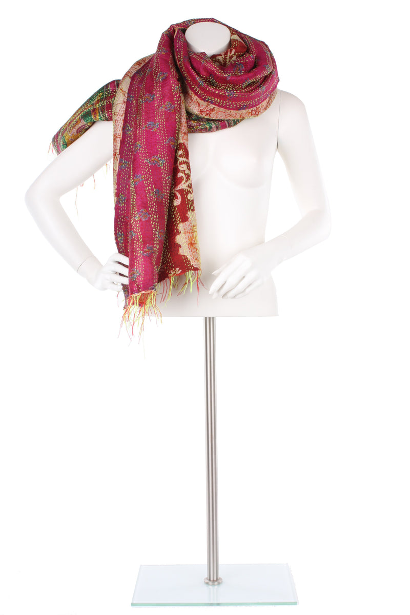 Vintage Silk Kantha Wrap - Magenta