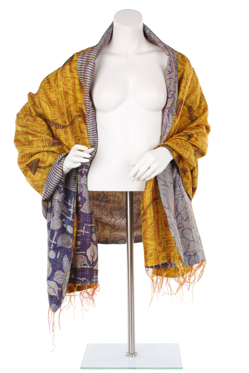 Vintage Silk Kantha Wrap - Sunflower