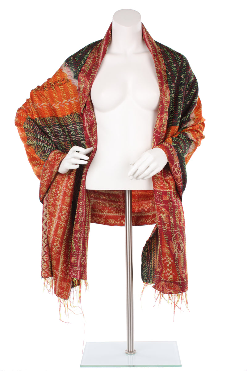 Vintage Silk Kantha Wrap - Pumpkin