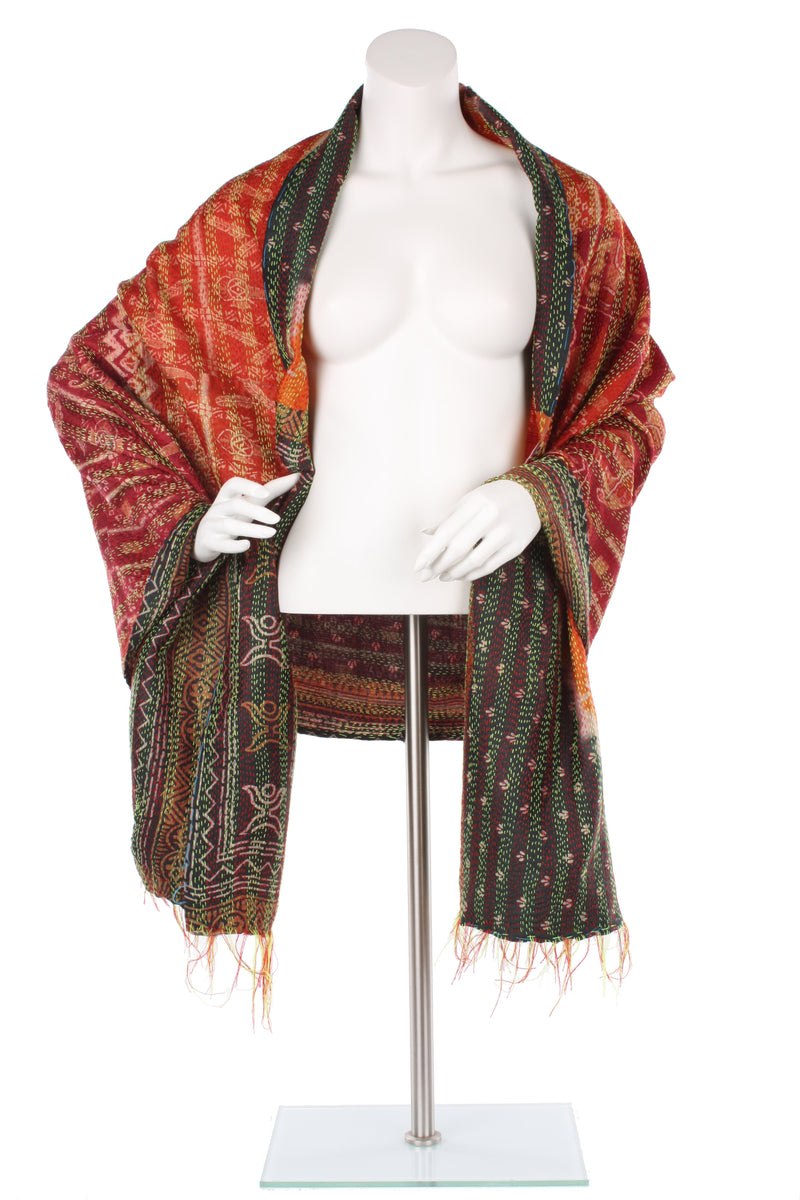 Vintage Silk Kantha Wrap - Pumpkin