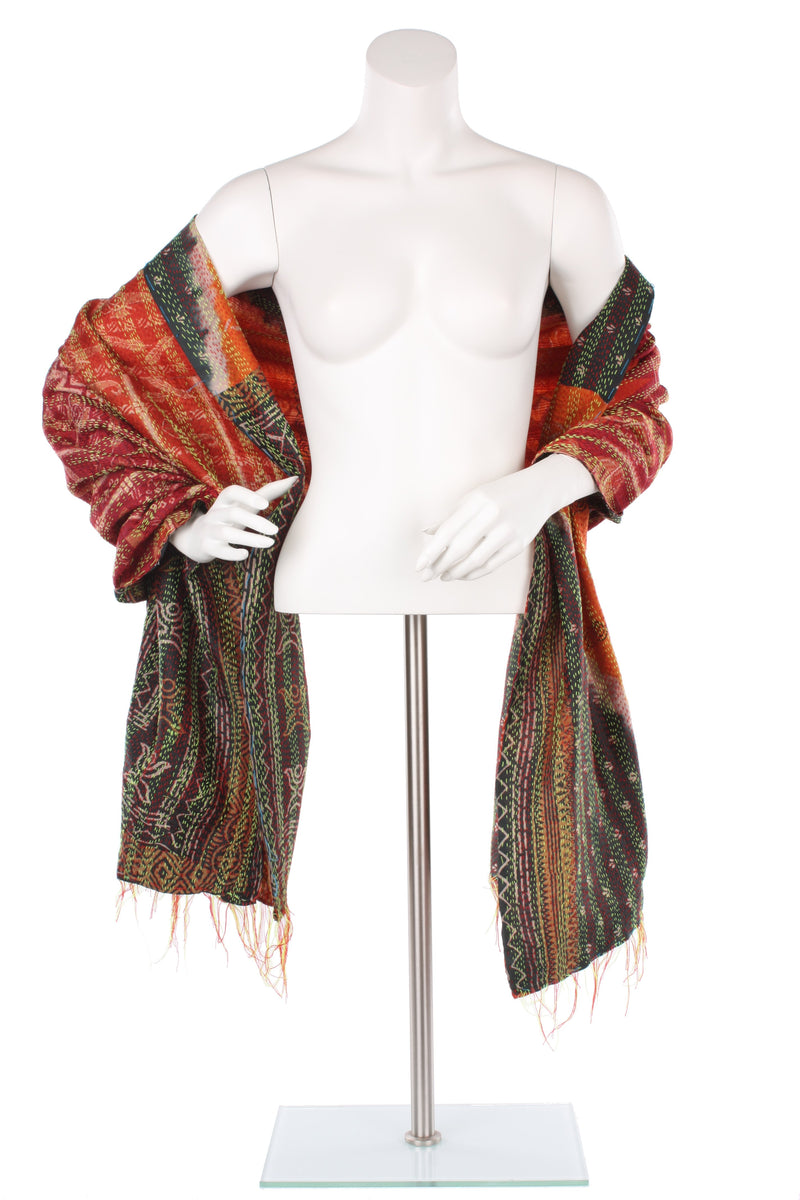 Vintage Silk Kantha Wrap - Pumpkin