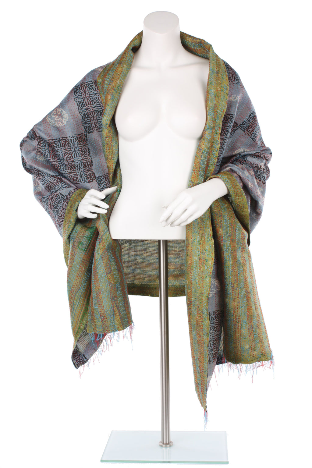 Vintage Silk Kantha Wrap - Olive