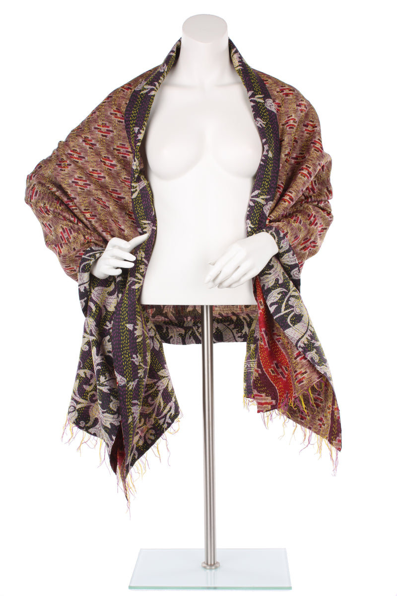 Vintage Silk Kantha Wrap - Maroon