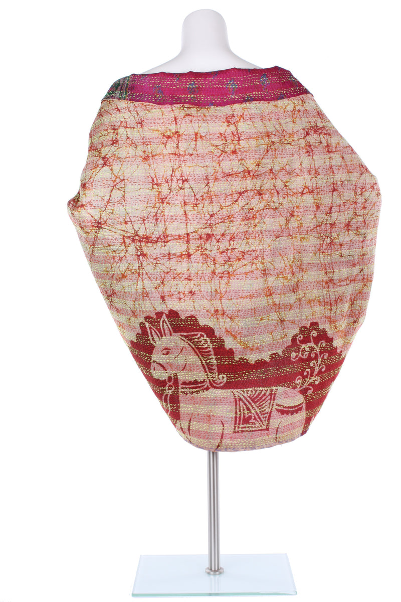 Vintage Silk Kantha Wrap - Magenta