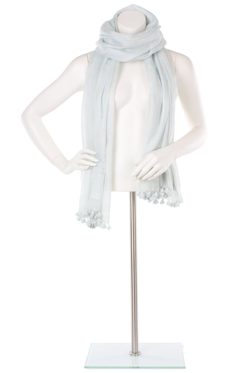 Duck Egg Blue Silk Cotton Pom Pom Wrap