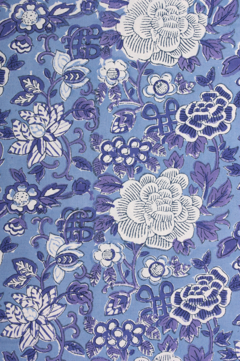Queen Flat Sheet - Oriental Floral Blue