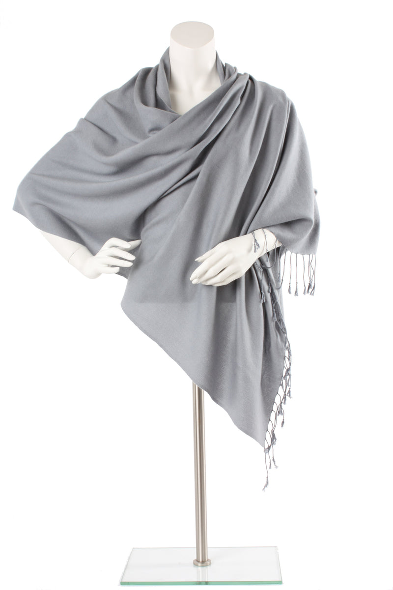 Coin Silver Grey Cashmere and Silk Oversized Scarf