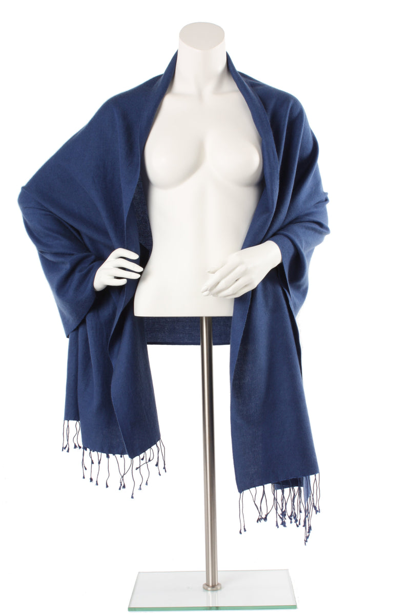 Rich Blue Cashmere and Silk Oversized Scarf