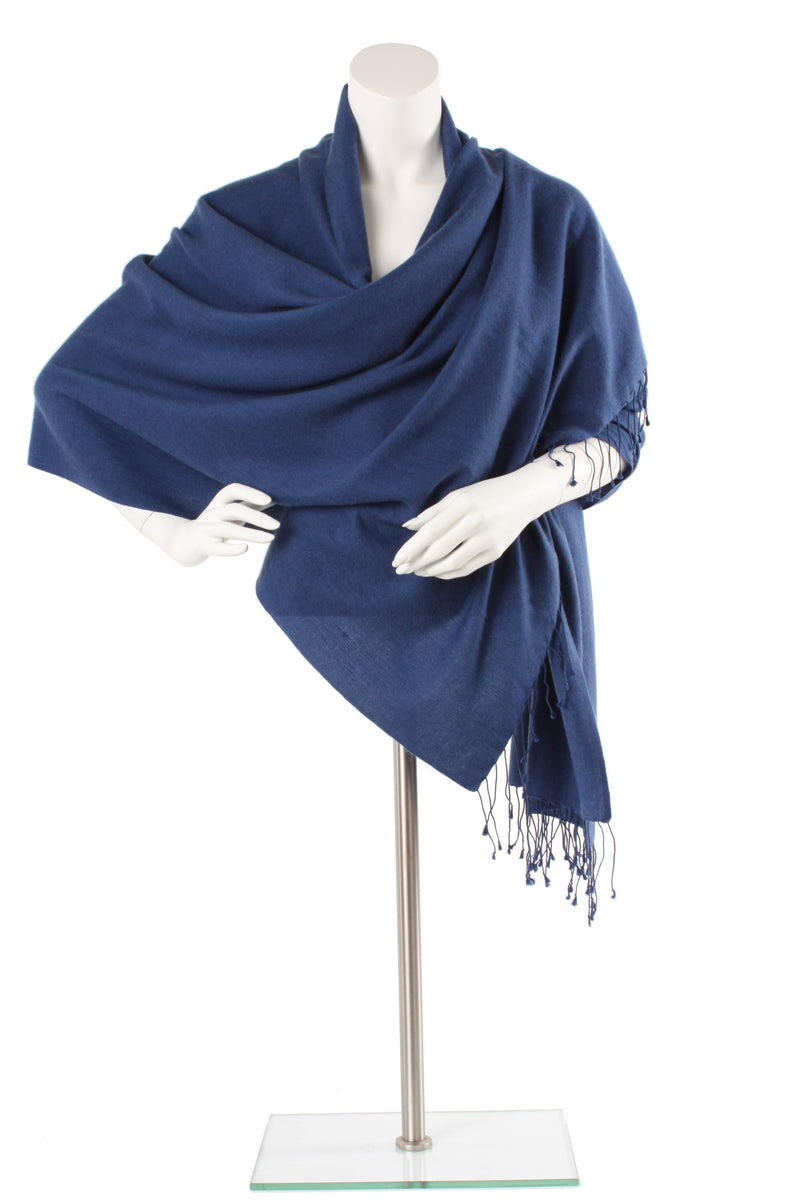 Rich Blue Cashmere and Silk Oversized Scarf