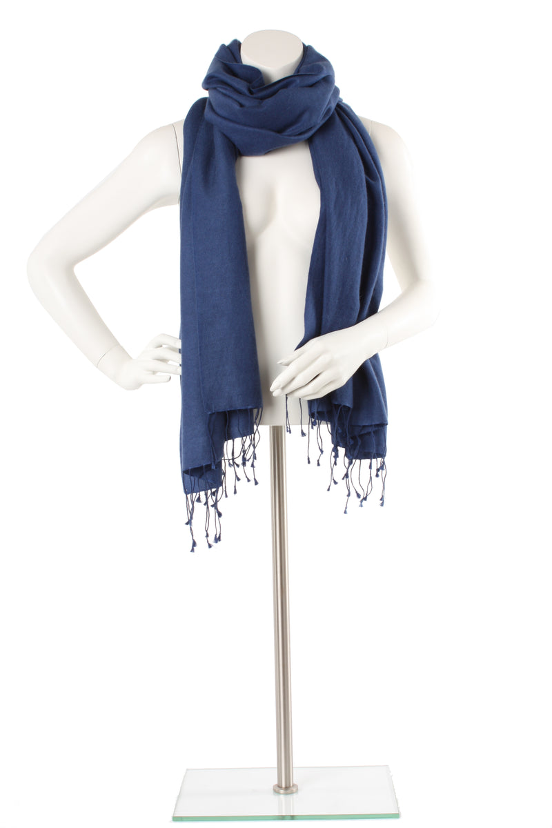 Rich Blue Cashmere and Silk Oversized Scarf