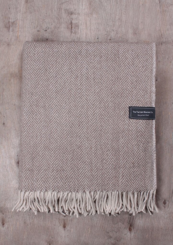 Natural Herringbone Recycled Wool Blanket