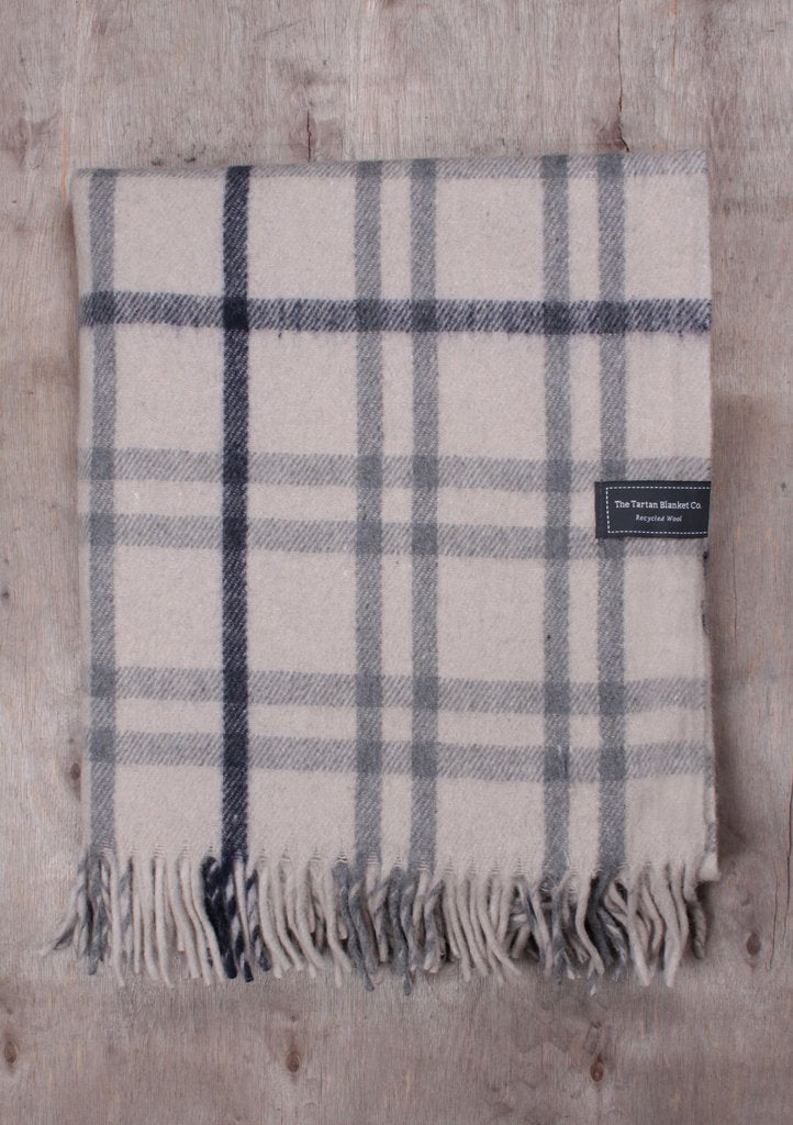 Light Grey Check Recycled Wool Blanket