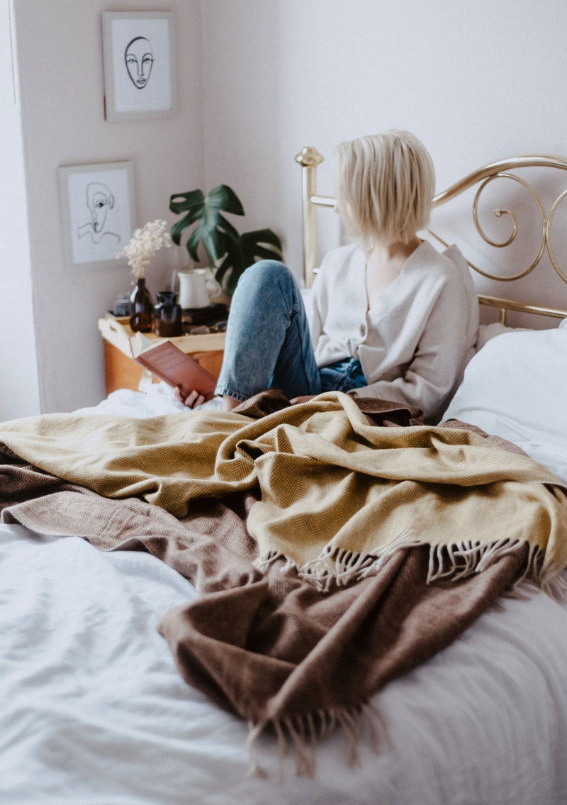 Mustard Herringbone Recycled Wool Blanket