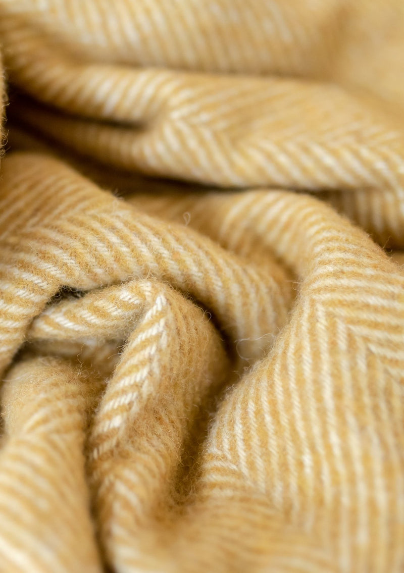 Mustard Herringbone Recycled Wool Blanket