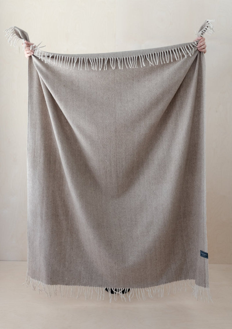 Natural Herringbone Recycled Wool Blanket