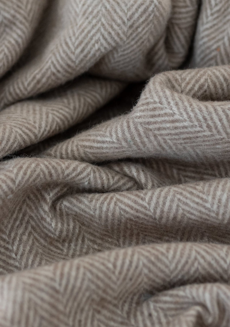 Natural Herringbone Recycled Wool Blanket