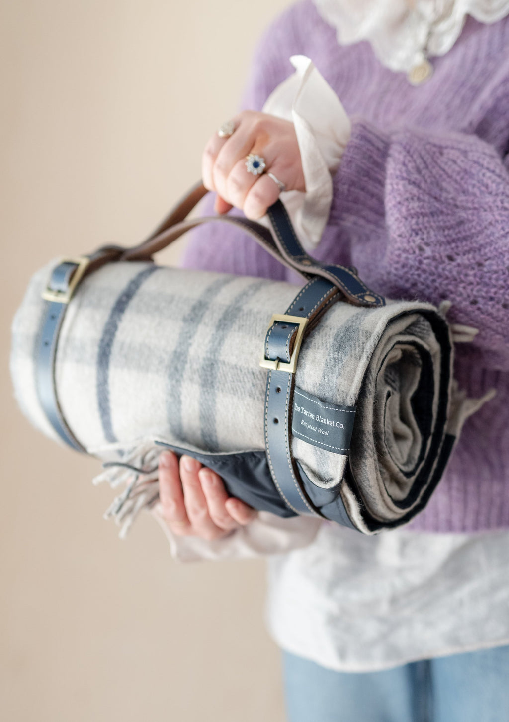 Navy Leather Blanket Strap