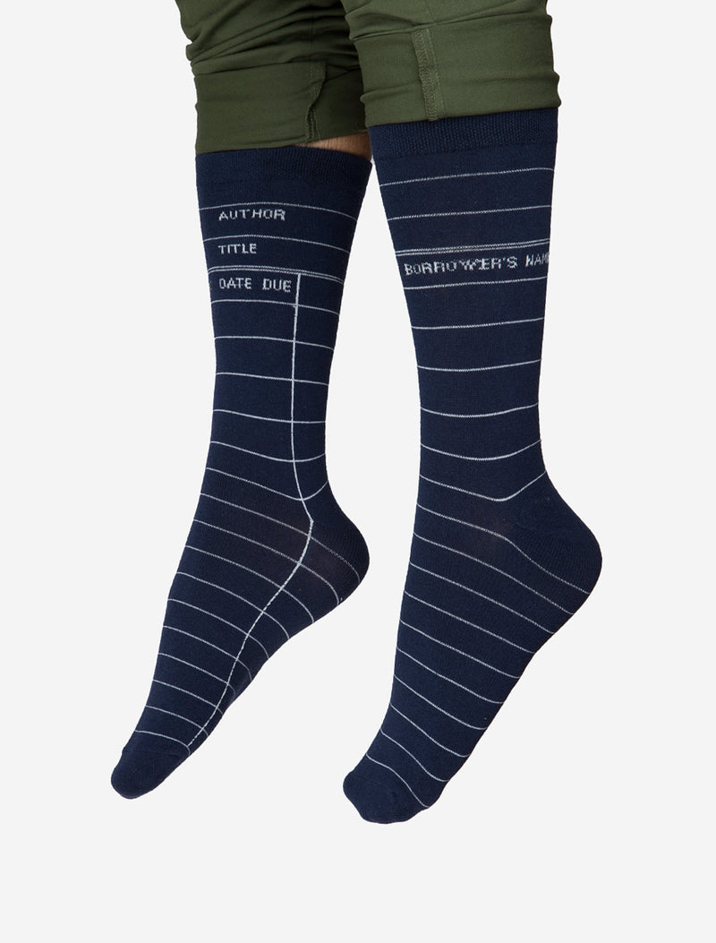 Navy Library Card Adult Socks