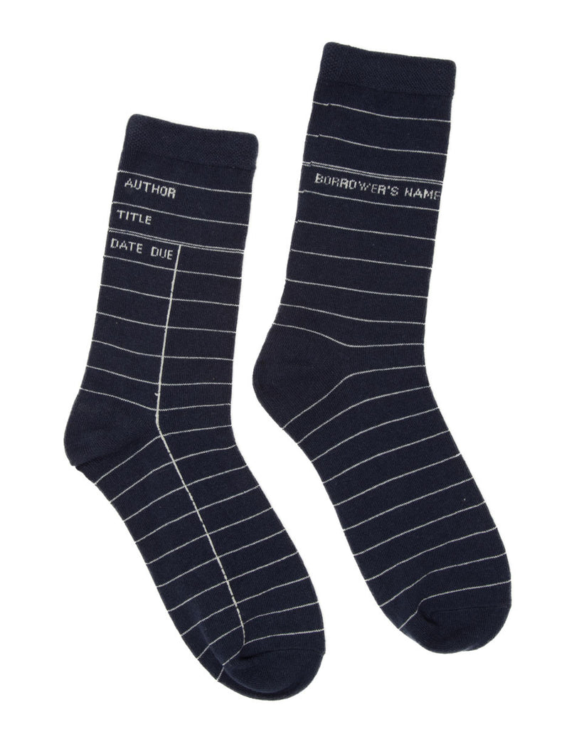 Navy Library Card Adult Socks