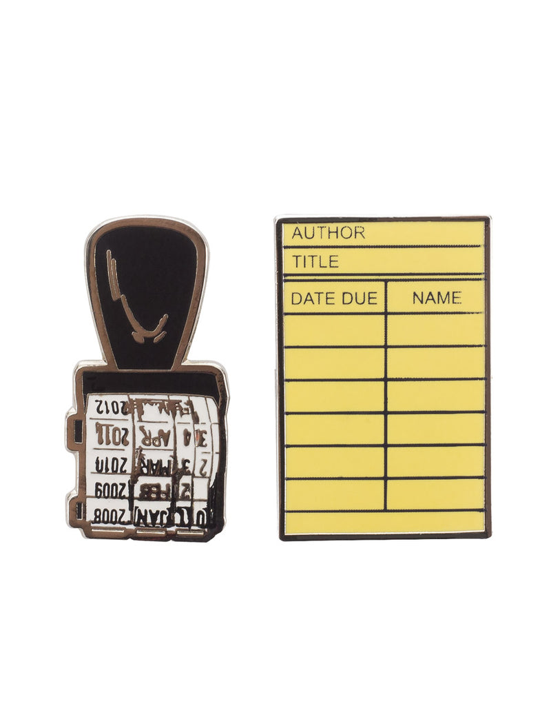Library Card & Stamp Enamel Pin Set