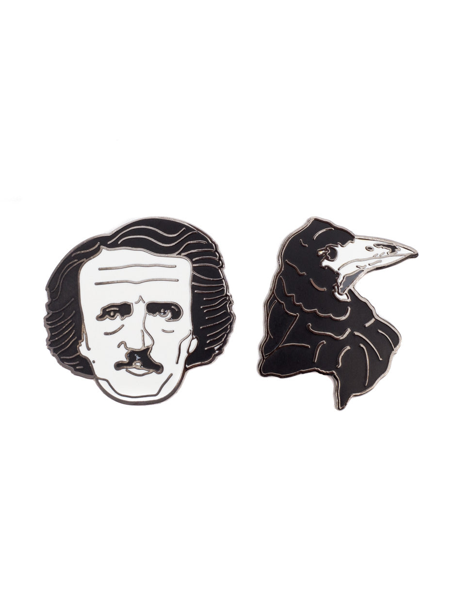 Edgar Allan Poe & Raven Enamel Pin set