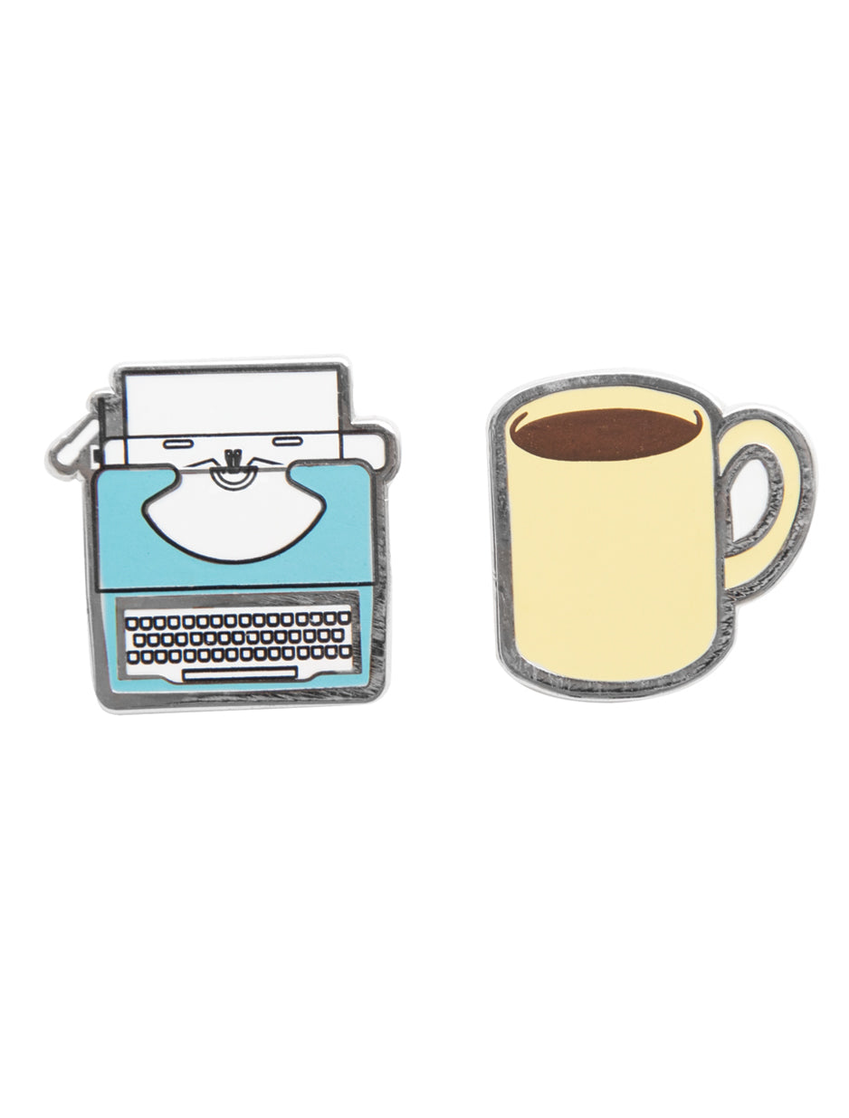 Typewriter & Coffee Enamel Pin Set