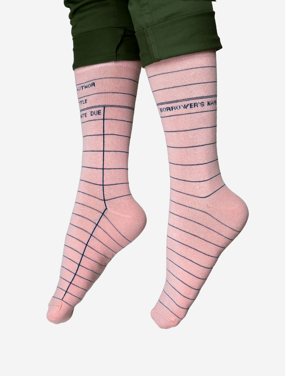 Pink Library Card Adult Socks