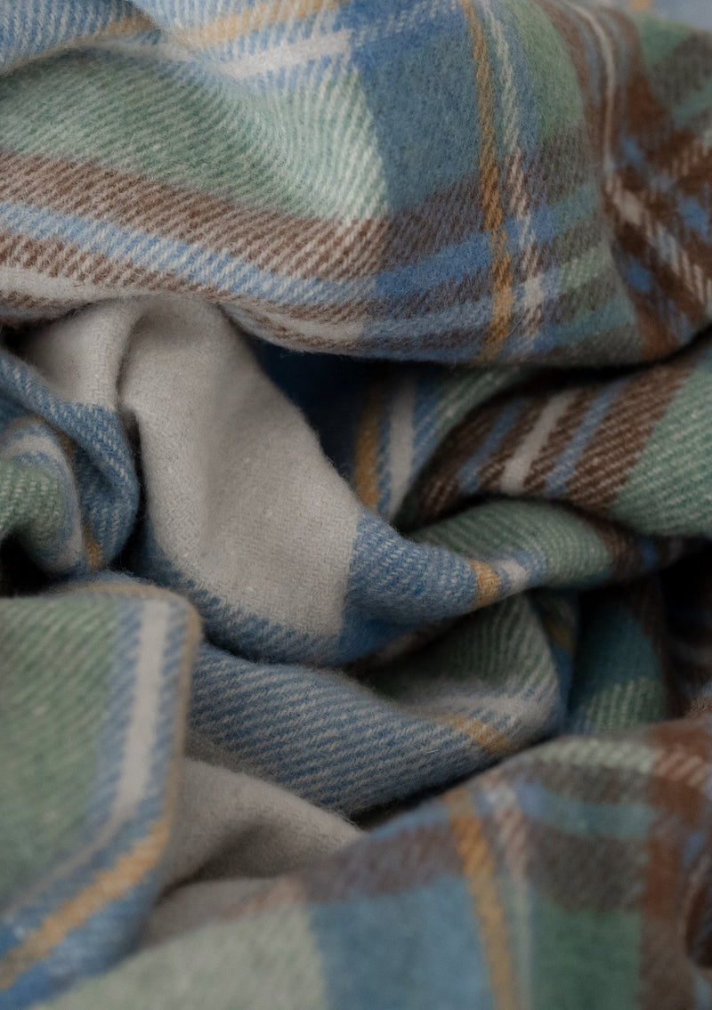 Stewart Muted Blue Tartan Recycled Wool Blanket