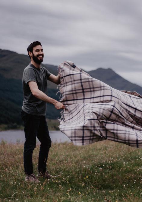 Light Grey Check Recycled Wool Blanket