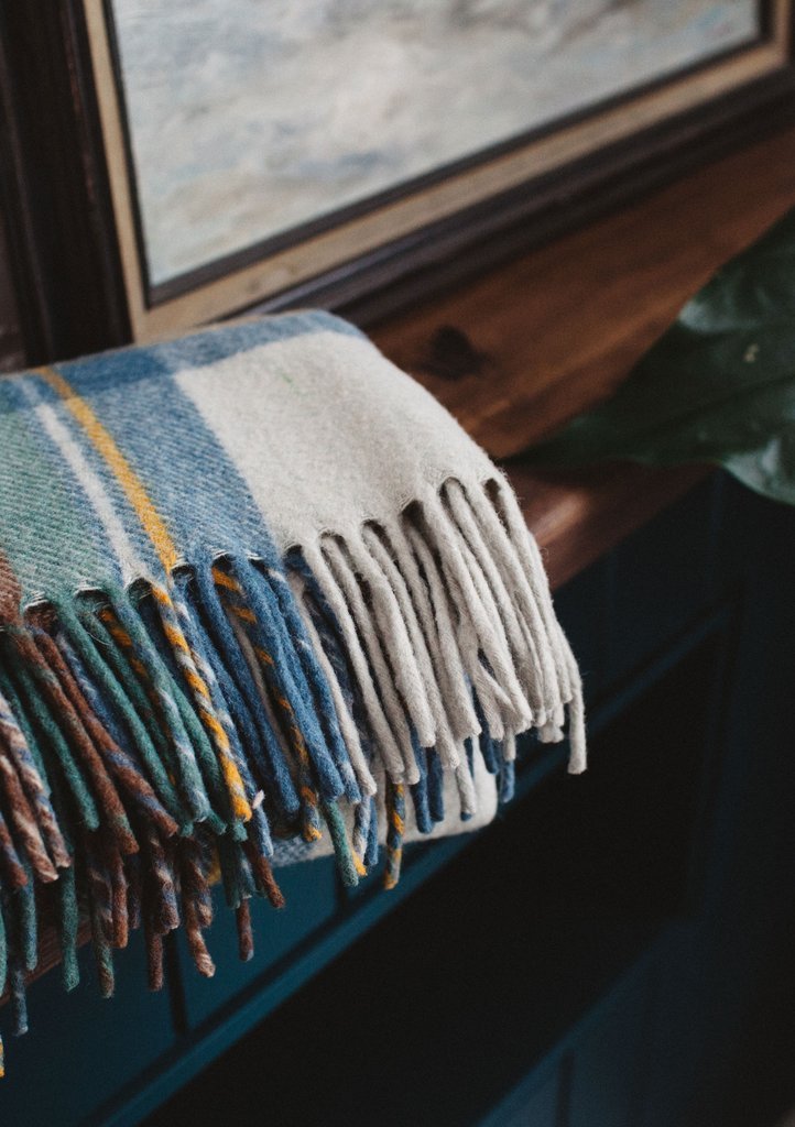 Stewart Muted Blue Tartan Recycled Wool Blanket